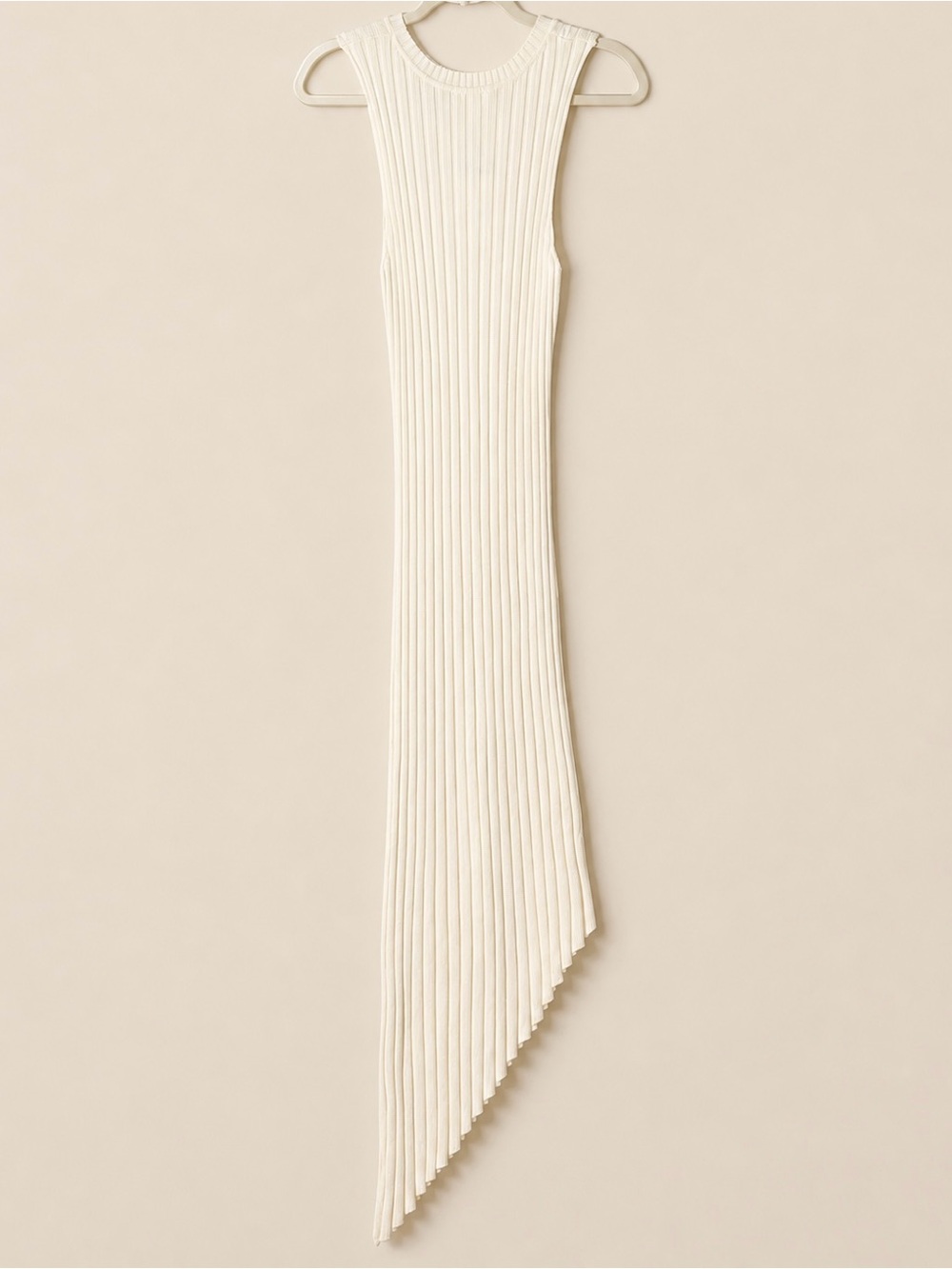 Revolve Line & Dot Magnolia‎ Rib Dress Ivory Asymmetrical Hem Sleeveless Midi M - Picture 5 of 8